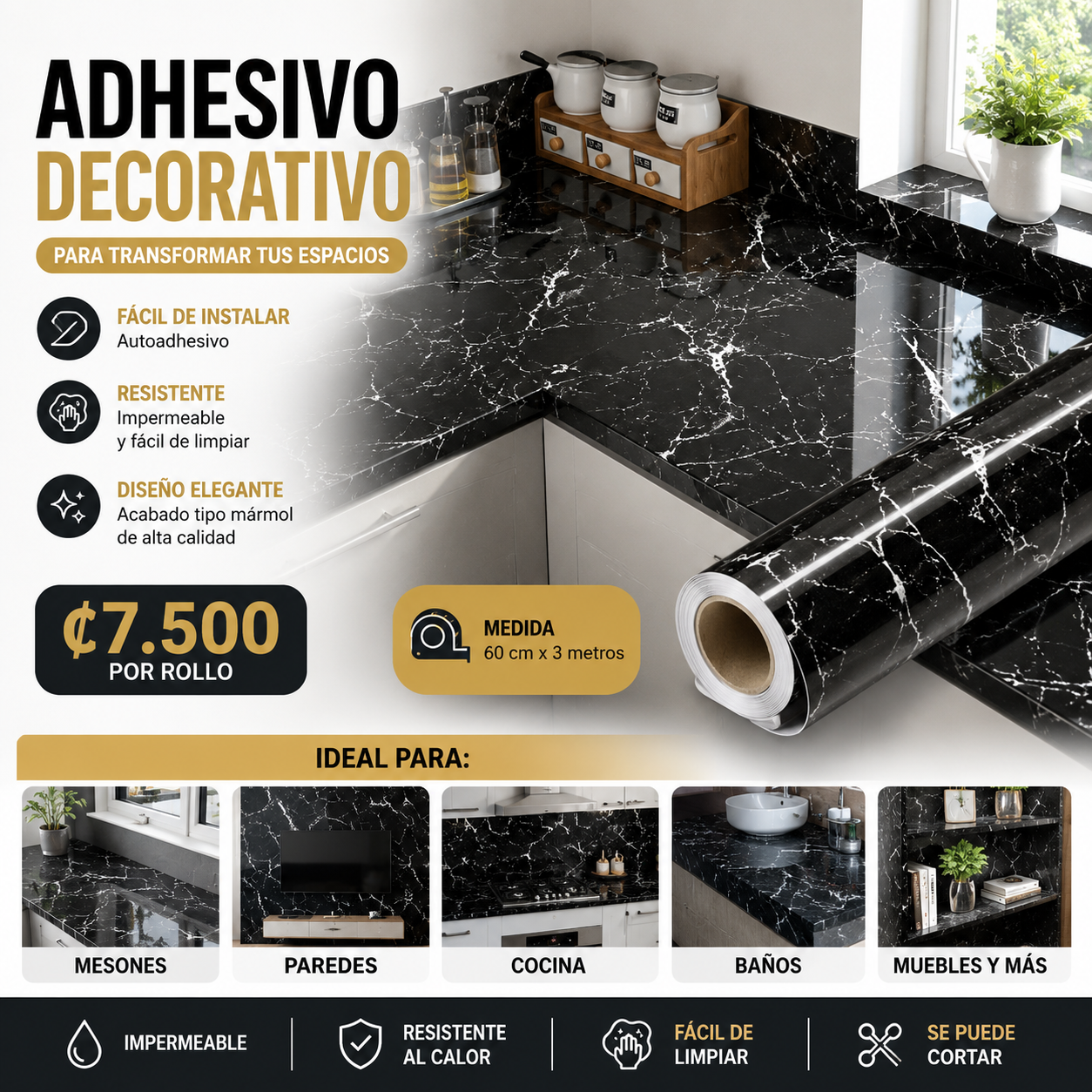 🔥 Adhesivo Decorativo Premium 60cm x 3metros