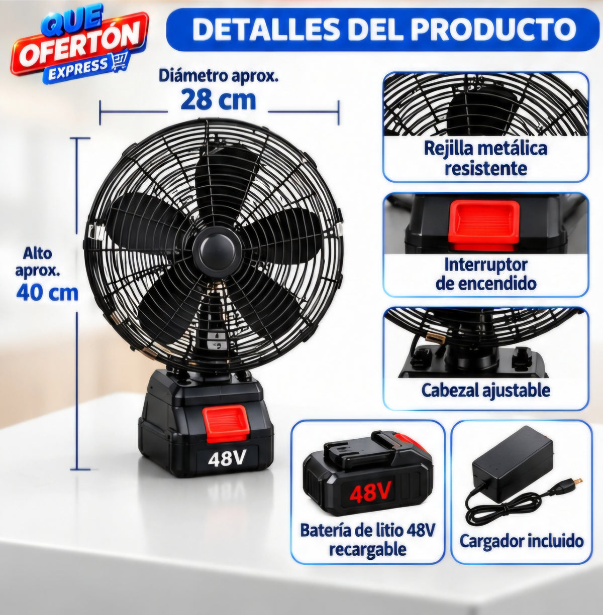 🌬️ VENTILADOR PORTÁTIL DE LITIO 48V