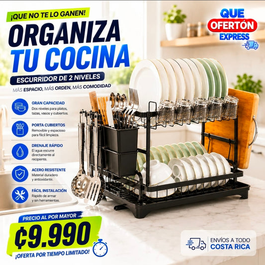 🍽️ ESCURRIDOR DE PLATOS DE 2 NIVELES | ¡Más espacio y organización para tu cocina! ✨