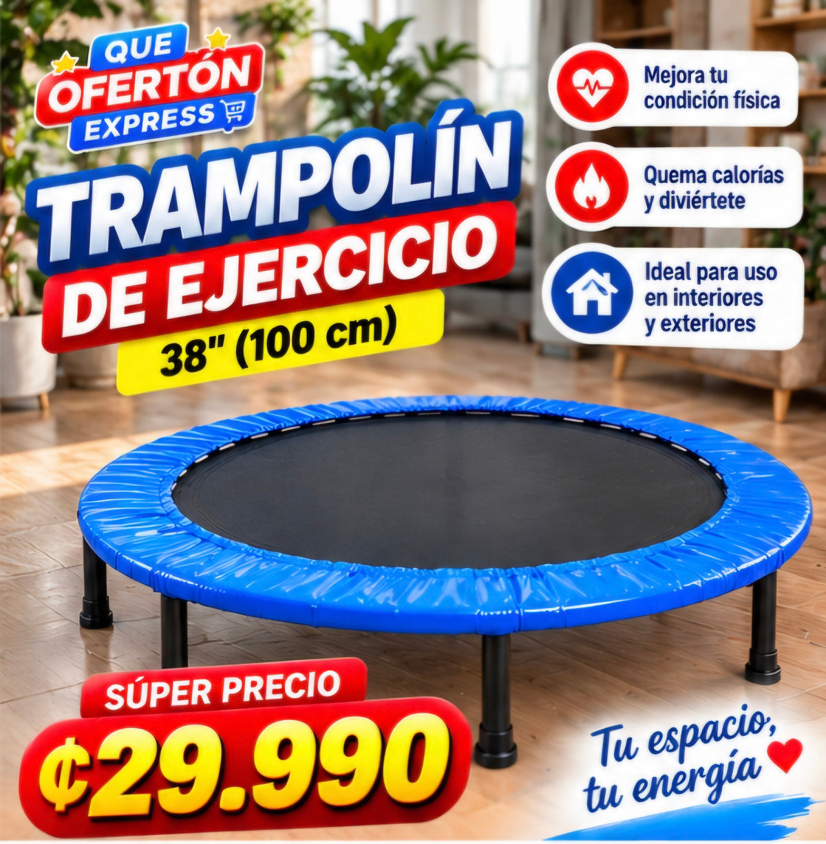 🔥 TRAMPOLÍN DE EJERCICIO 38in – ₡29.990 🔥