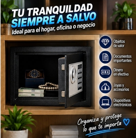 🔐 CAJA FUERTE ELECTRÓNICA DIGITAL 31×20×20 CM | CON LLAVE DE SEGURIDAD